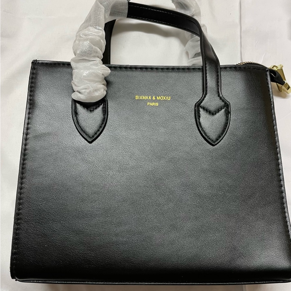 Black Leather Satchel with Gold Hardware